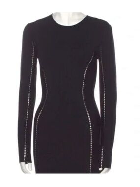 Dion Lee Black Long-Sleeve Sculpted Bodycon Dress with Eyelet Detailing